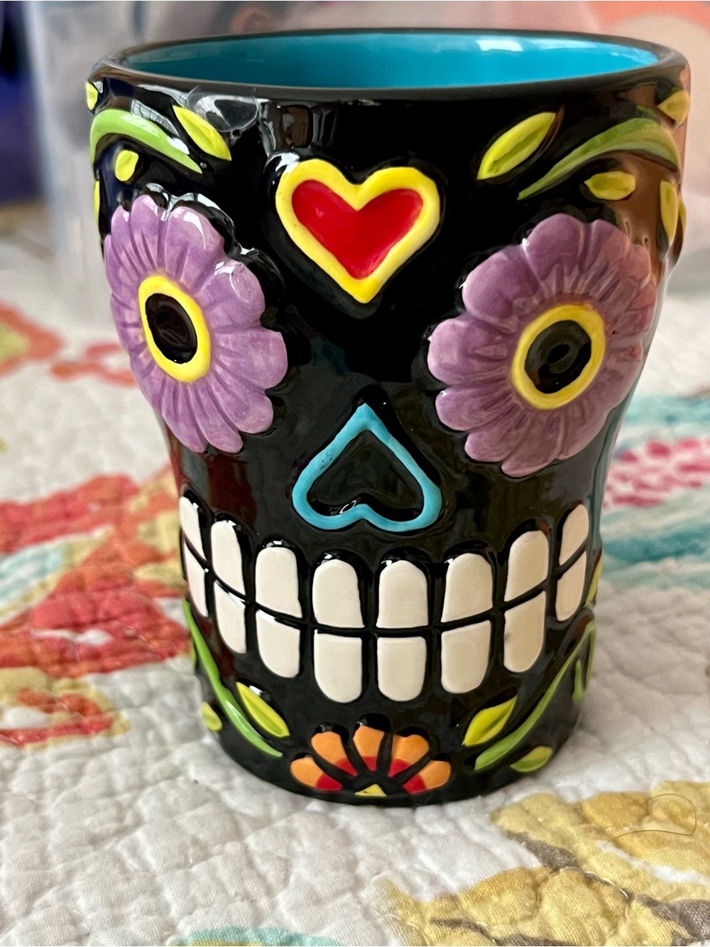Beautiful Colorful Skull Mug Halloween Cinco de Mayo Excellent!